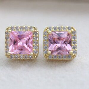 Elegant Pink and Gold Stud Earrings